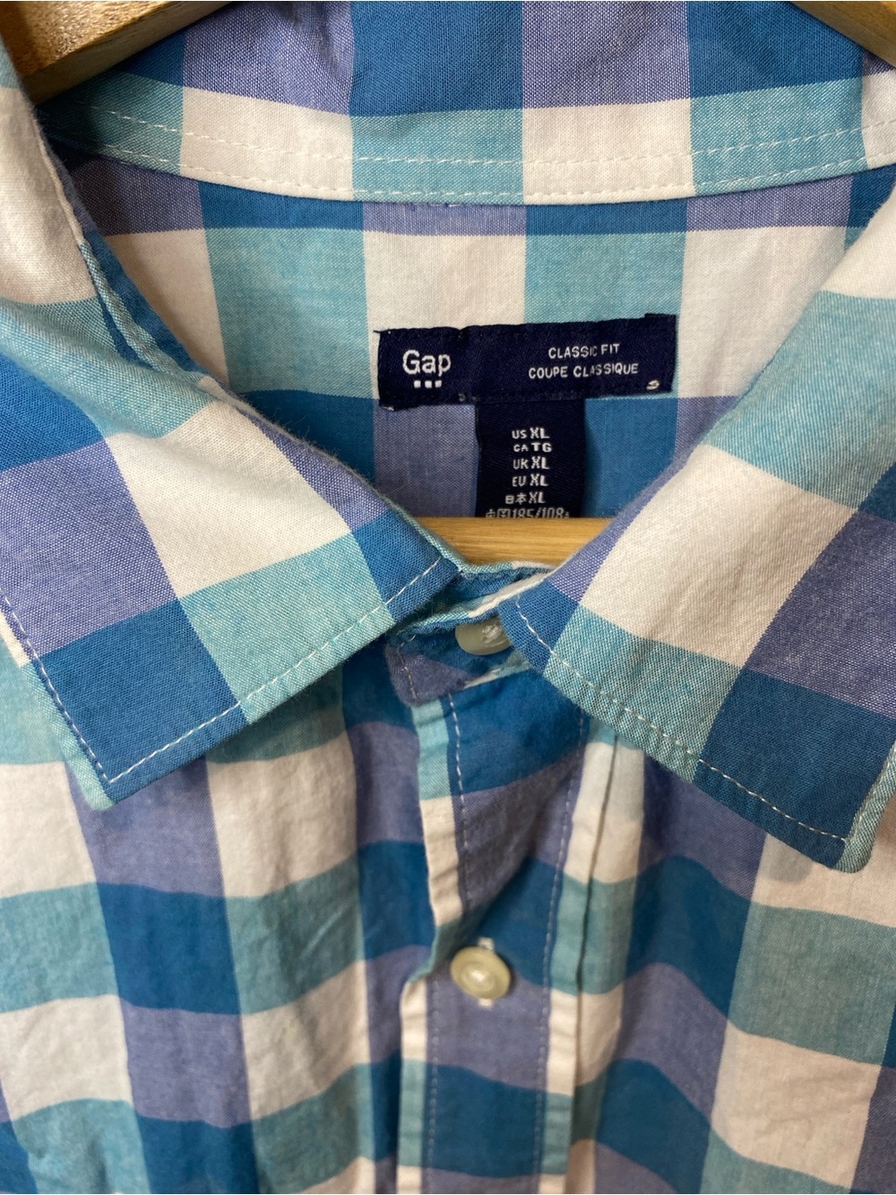 Men's Gap Blue and White Check Button-Down Shirt